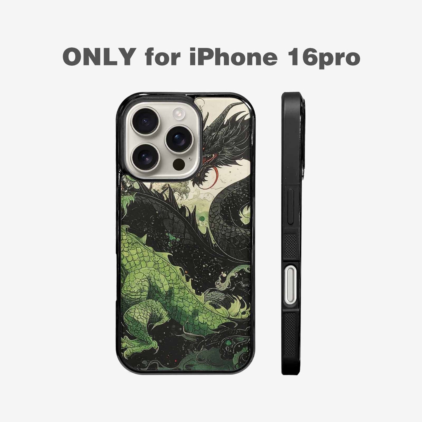 iPhone 16 Pro Case — Dragon Scale Black Green Ink Dragons, Custom Print Case Cover