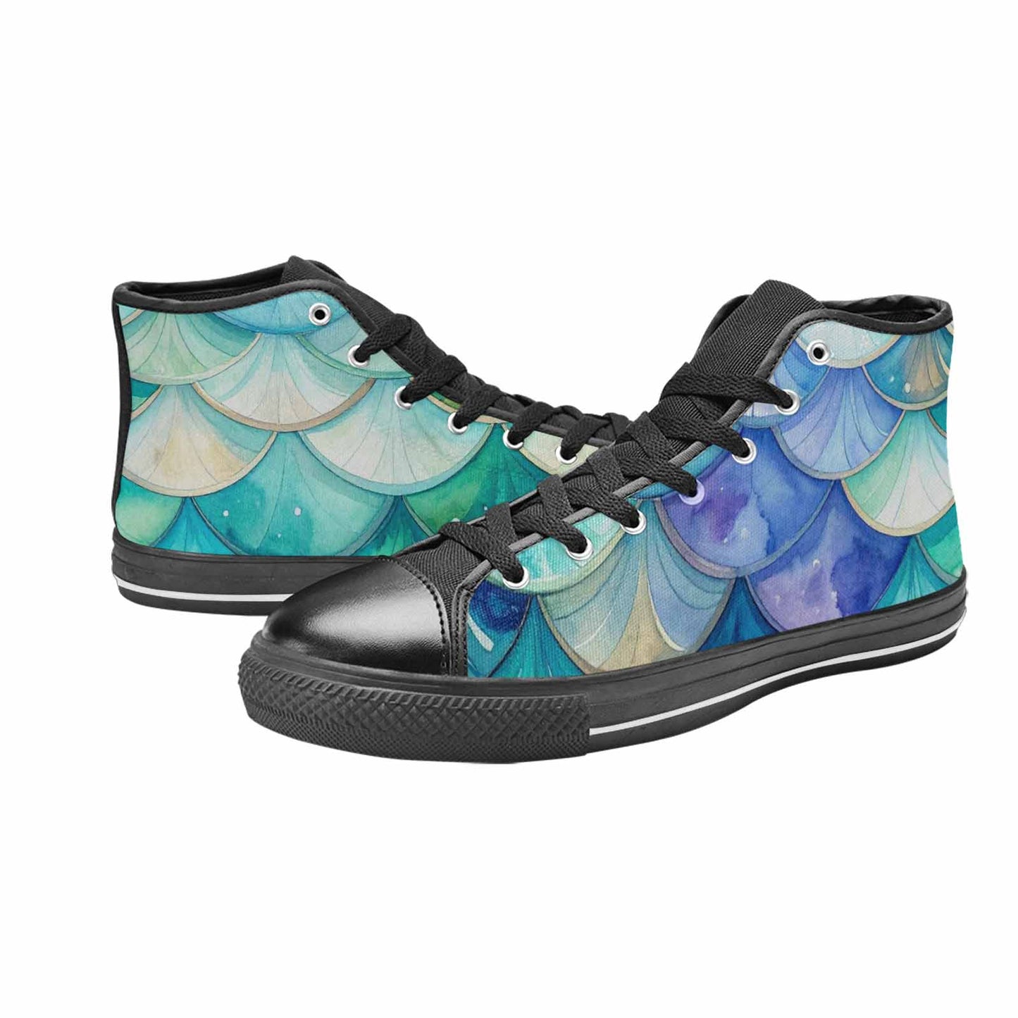 WOMEN'S Mermaid Scale High Top Canvas Grunge Custom Sneakers