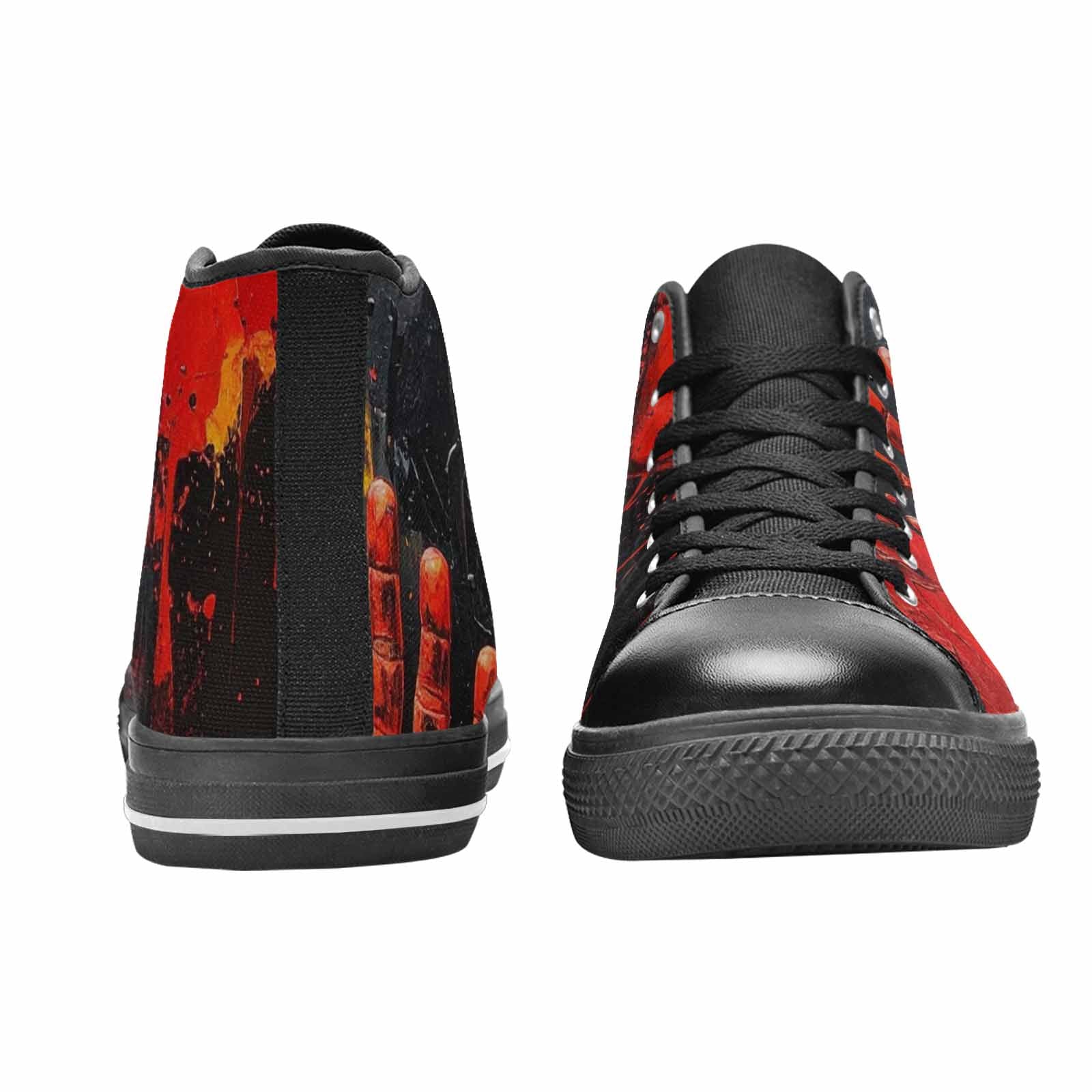 WOMEN'S Halloween Splatter Handprint High Top Canvas Vibrant Chaos Shoes