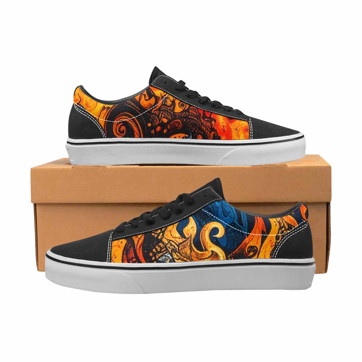 WOMEN'S Flame Burst Lace-Up Canvas Vibrant Chaos Custom Sneakers