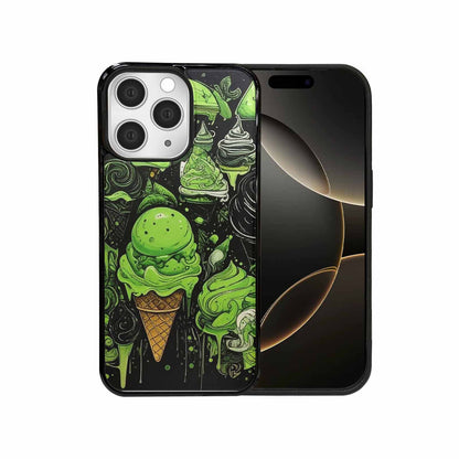 iPhone 15 Pro Max Case — Ice Cream Motif Black Green Ink, Unique Phone Case Design