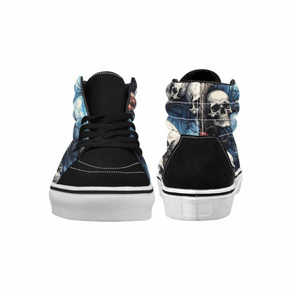 WOMEN'S Skulls Black & Blue Ink High Top Canvas Wearable Art Cottagecore All Over Print Shoes