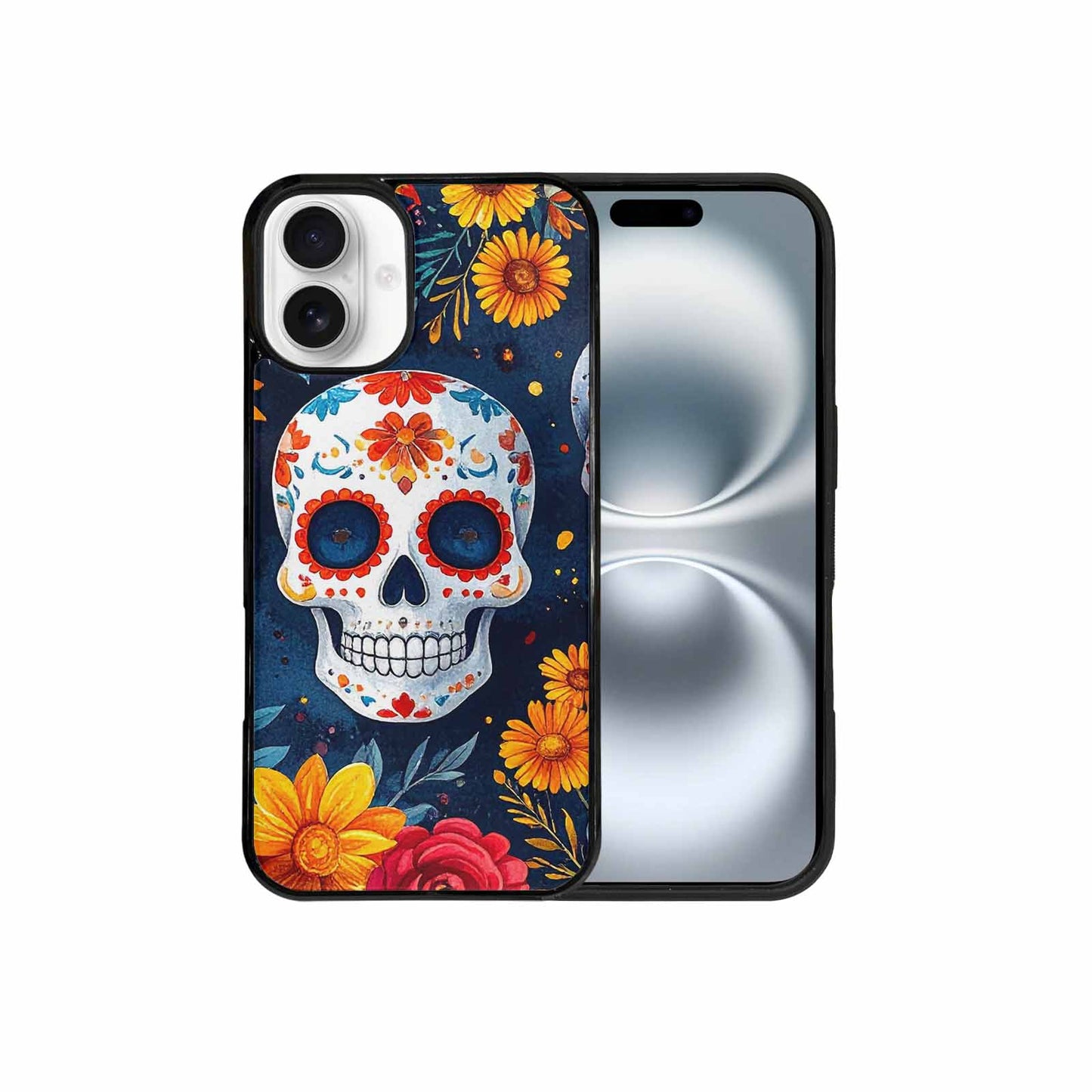 iPhone 16 Plus Case — Sunflower Skulls Print Custom, Custom Art Phone Cover