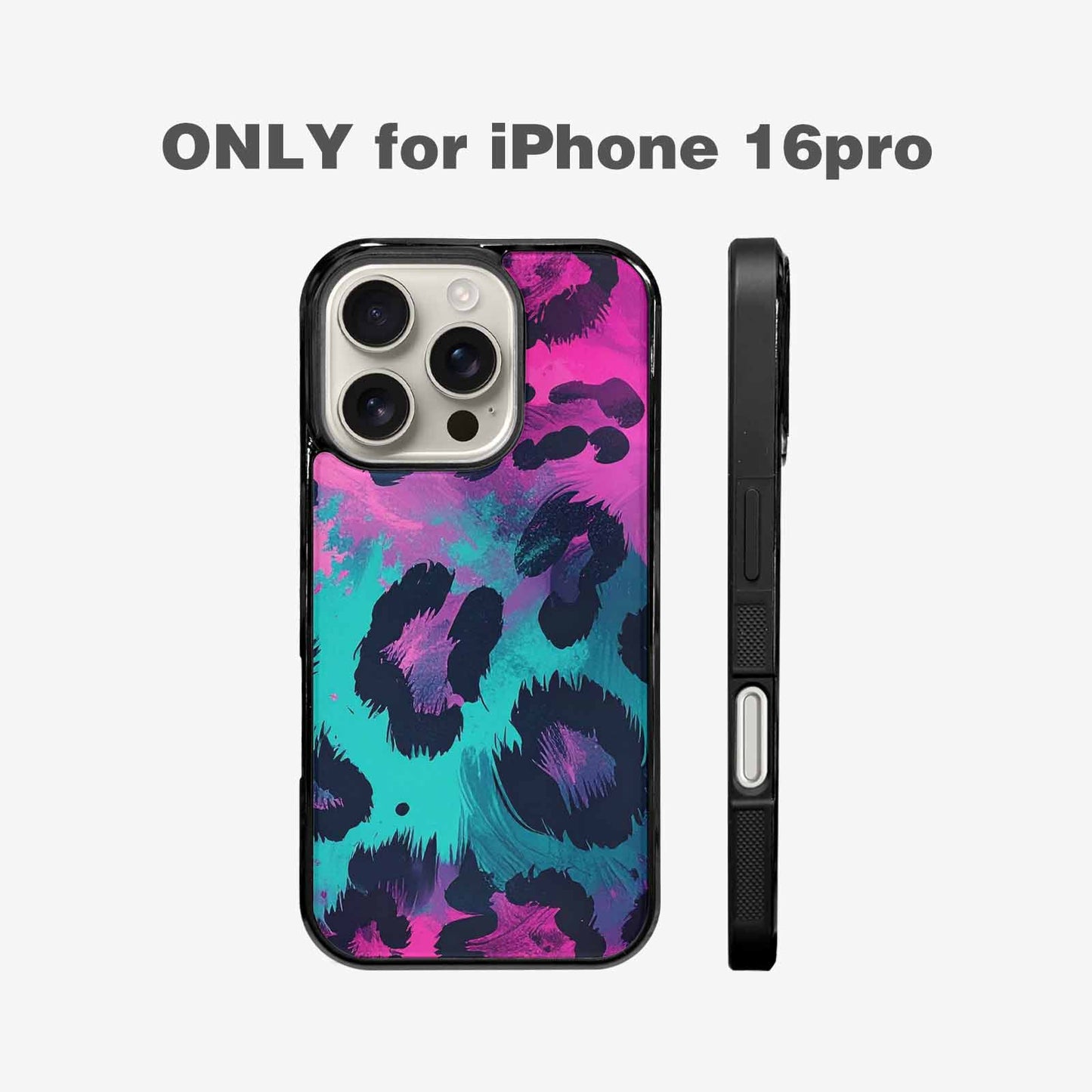 iPhone 16 Pro Case — Leopard Neon Pink Teal Airbrush, Custom Phone Case