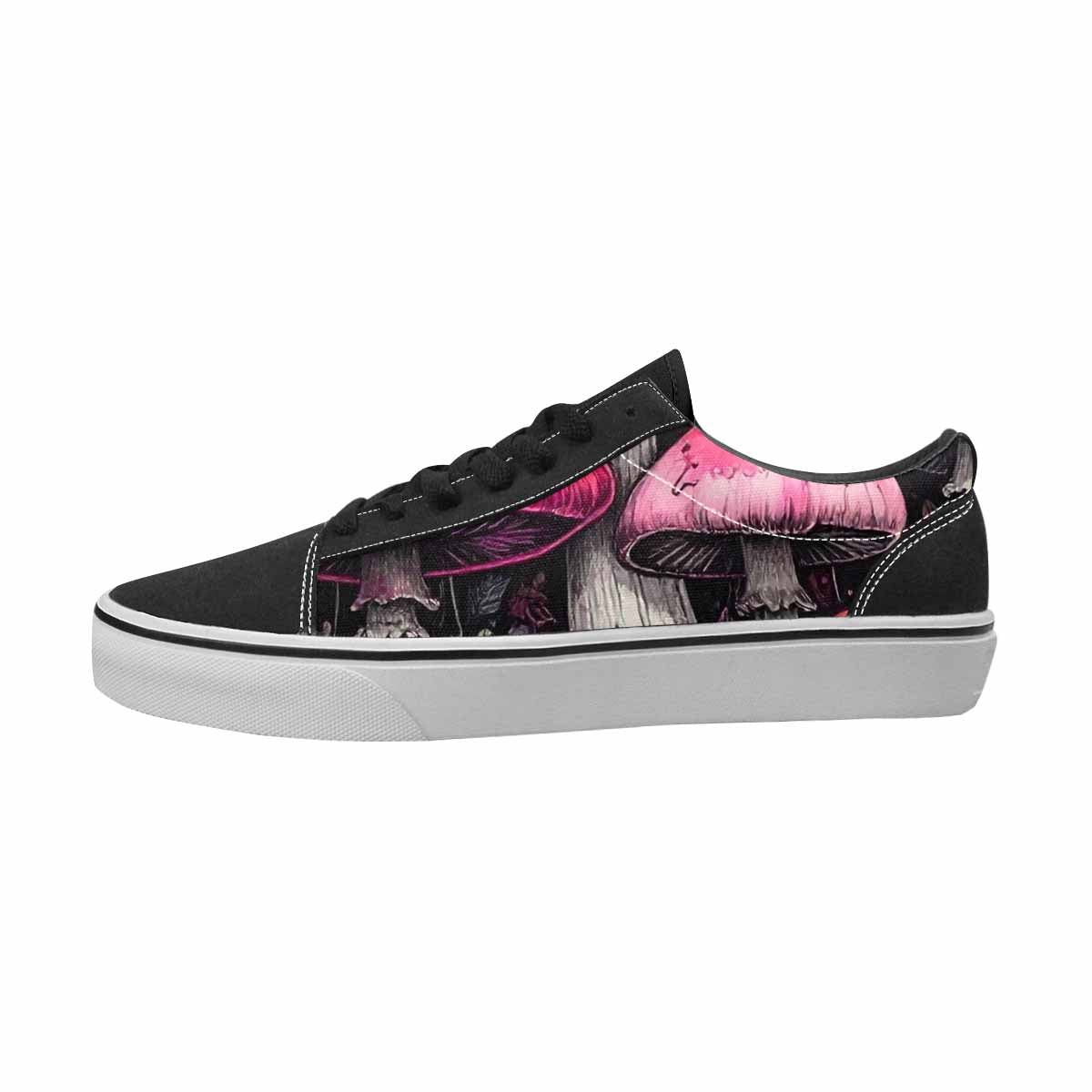 WOMEN'S Mushrooms Black & Pink Ink Canvas Artist-designed Cottagecore Custom Art Shoes