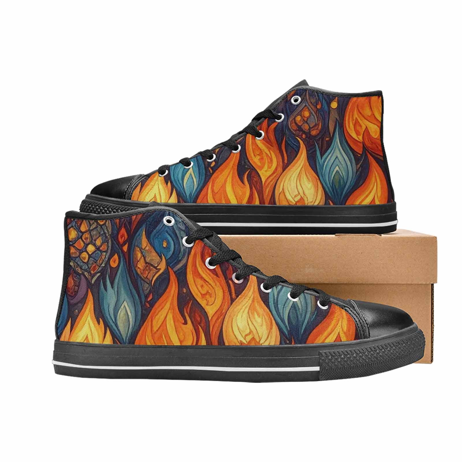 WOMEN'S Fire Flame High Top Canvas Grunge Custom Sneakers