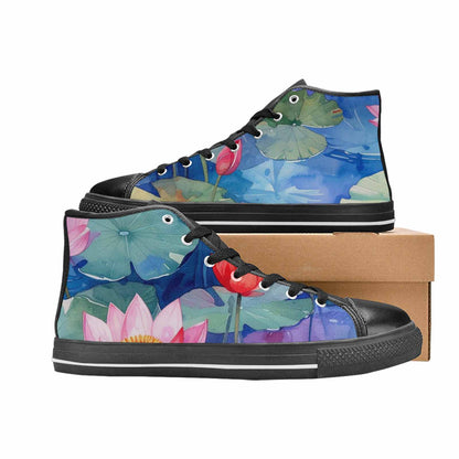 MEN'S Monet-Style Impressionist Water High Top Canvas Vibrant Chaos Custom Shoes