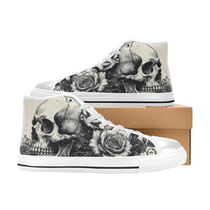 Black White Skull Women's Gothic Art High Top Canvas Shoes | Freaky Shoes®
