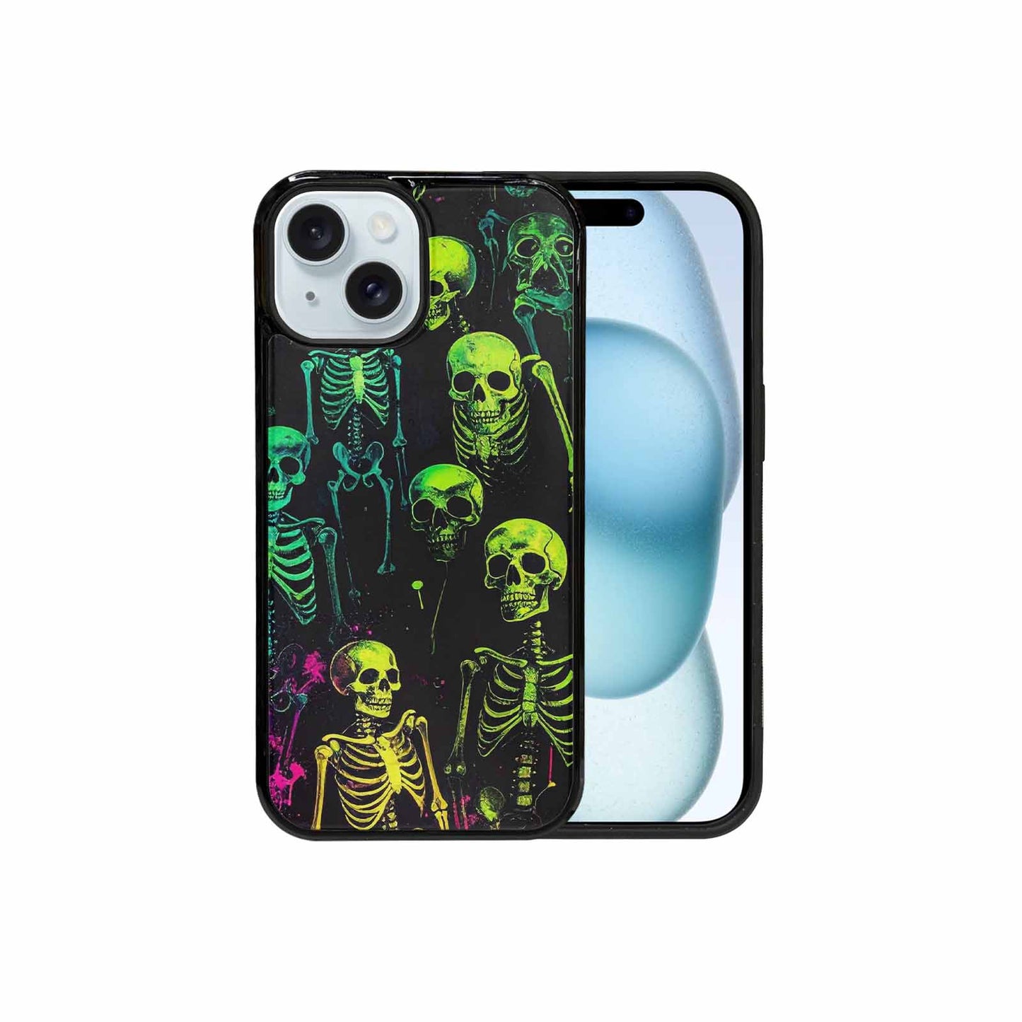iPhone 15 Case — Skeletons Neon Green Glowskele, Custom Art Phone Cover