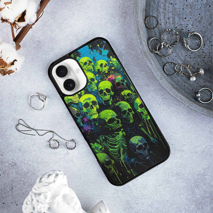 iPhone 16 Plus Case — Skeletons Neon Green Glow Skeletons Pattern, Unique Phone Case Design