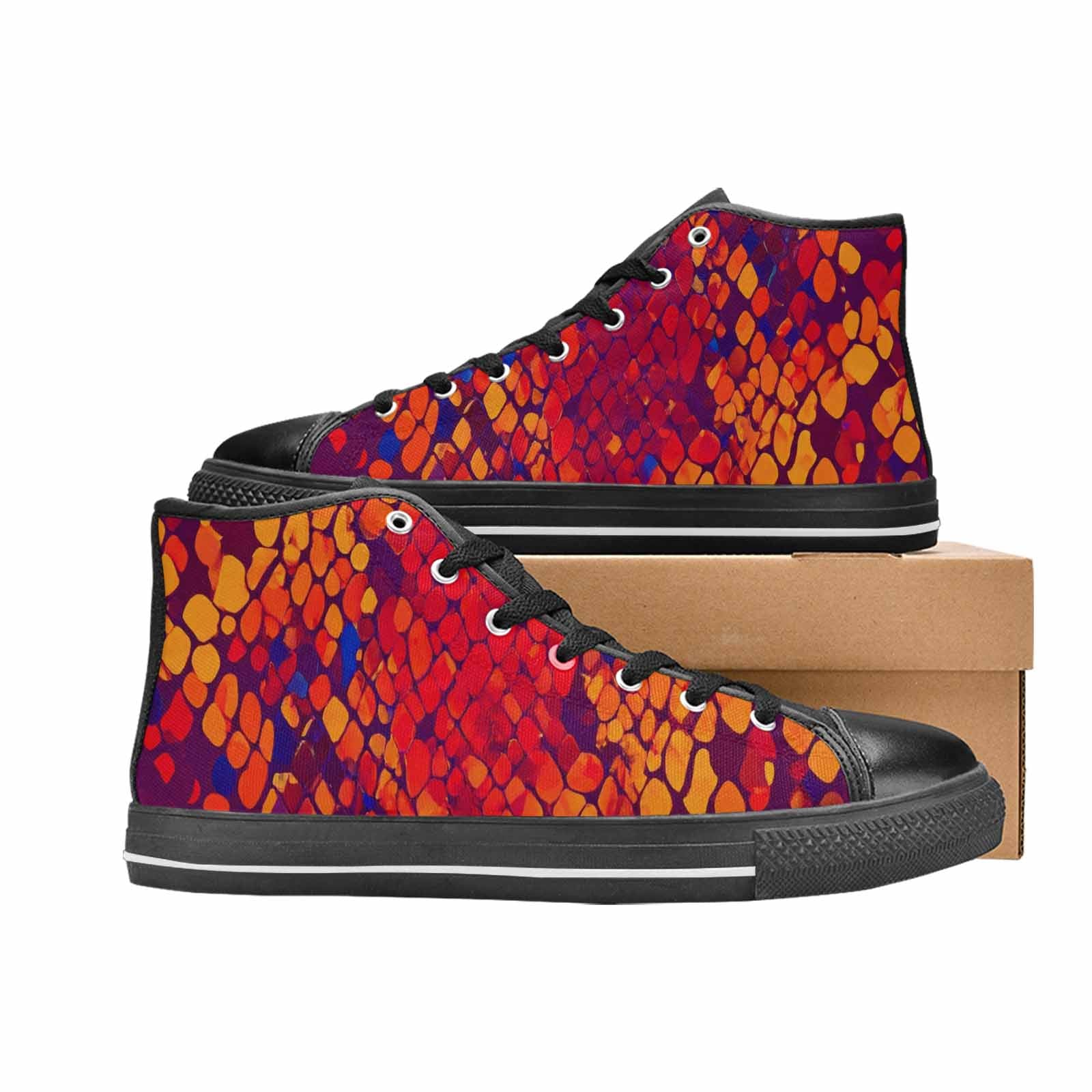 WOMEN'S Dark Snake Print High Top Canvas Wallpaper Art Shoes