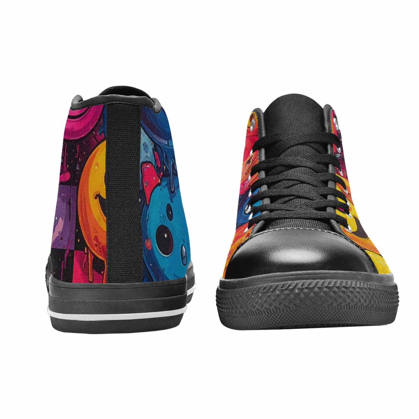 MEN'S Yellow Smiley Face High Top Canvas Neon Fantasy Shoes