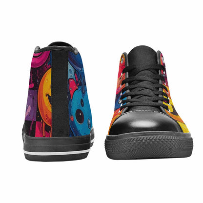 MEN'S Yellow Smiley Face High Top Canvas Neon Fantasy Shoes