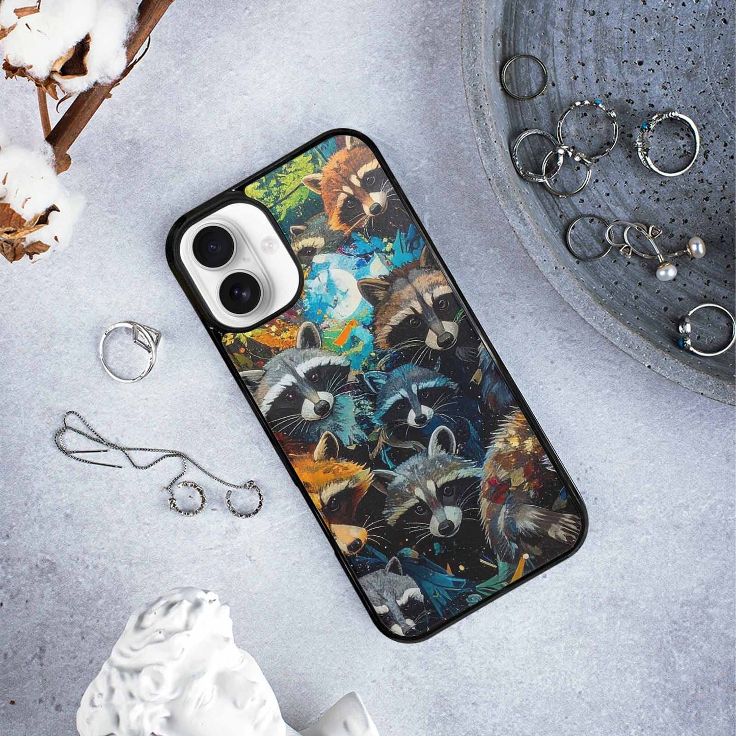 iPhone 16 Plus Case — Raccoon Bandit Raccoon Bandit Pattern Hundreds, Custom Designed Case Cover