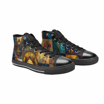MEN'S Jesus Face Small High Top Canvas Vibrant Chaos Shoes