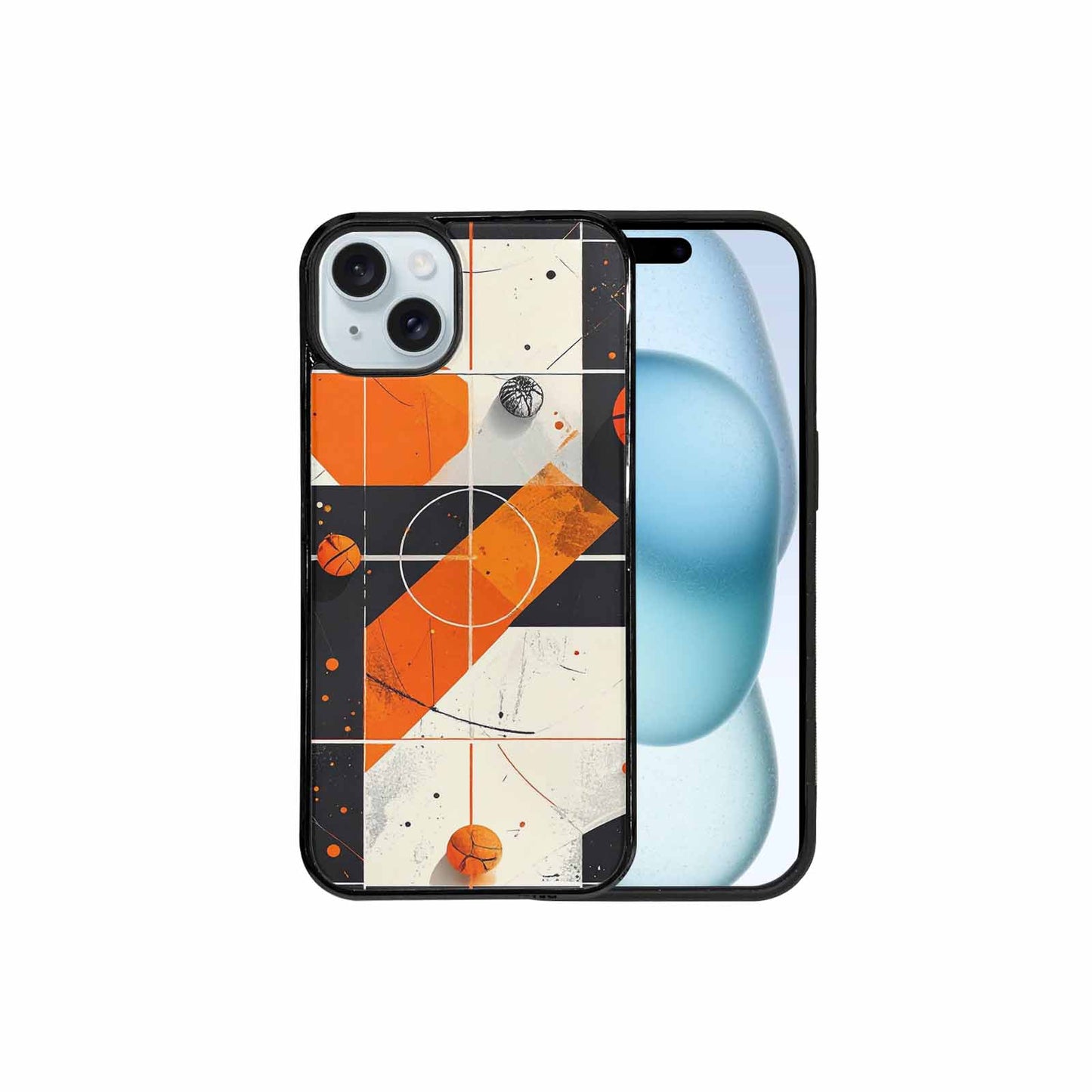 iPhone 15 Plus Case — Basketball Pattern Court Lines And Balls, Unique Phone Case Design