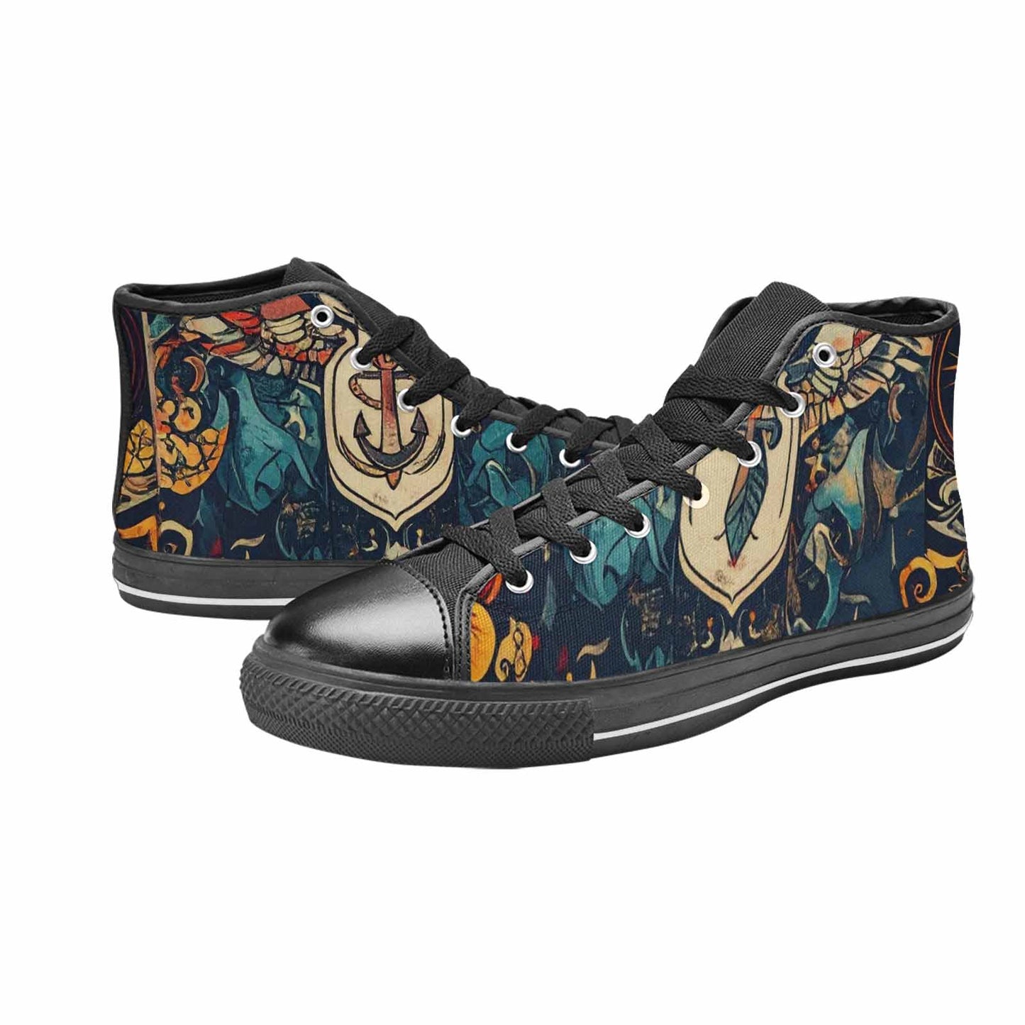 WOMEN'S Old School Tattoo High Top Canvas Neon Fantasy Custom Sneakers