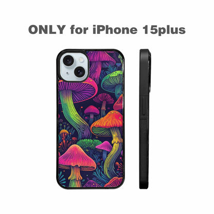 iPhone 15 Plus Case — Mushroom Psychedelic Art Seamless Pattern Vibrant, Custom Print Case Cover