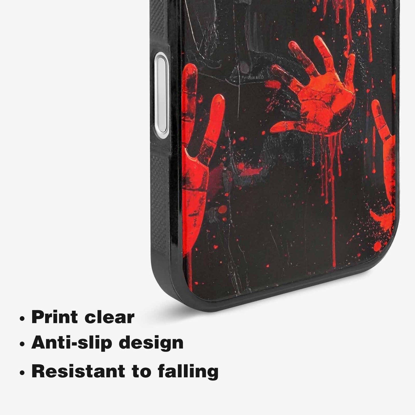 iPhone 16 Plus Case — Splatter Paint Art Hand Prints Black, Custom Printed Phone Case