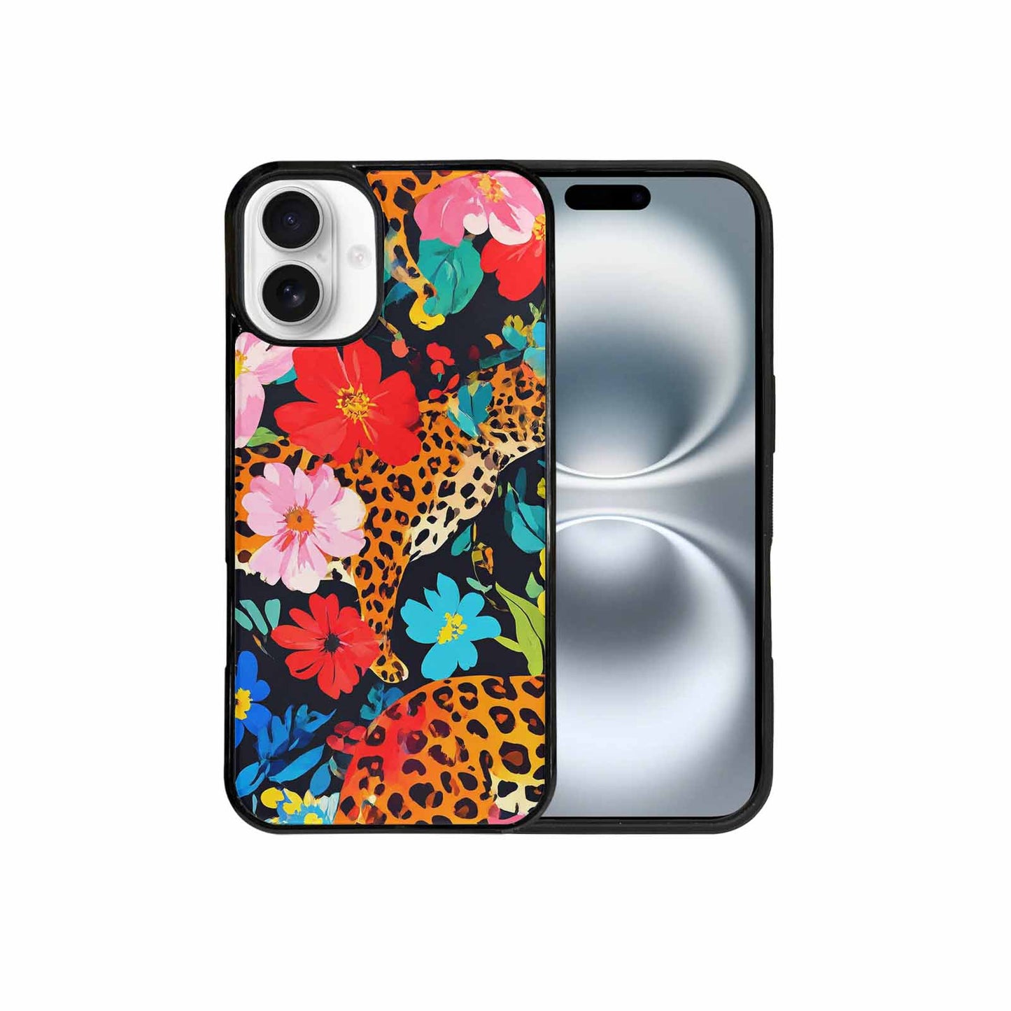 iPhone 16 Plus Case — Leopard Print Floral, Personalized Phone Case