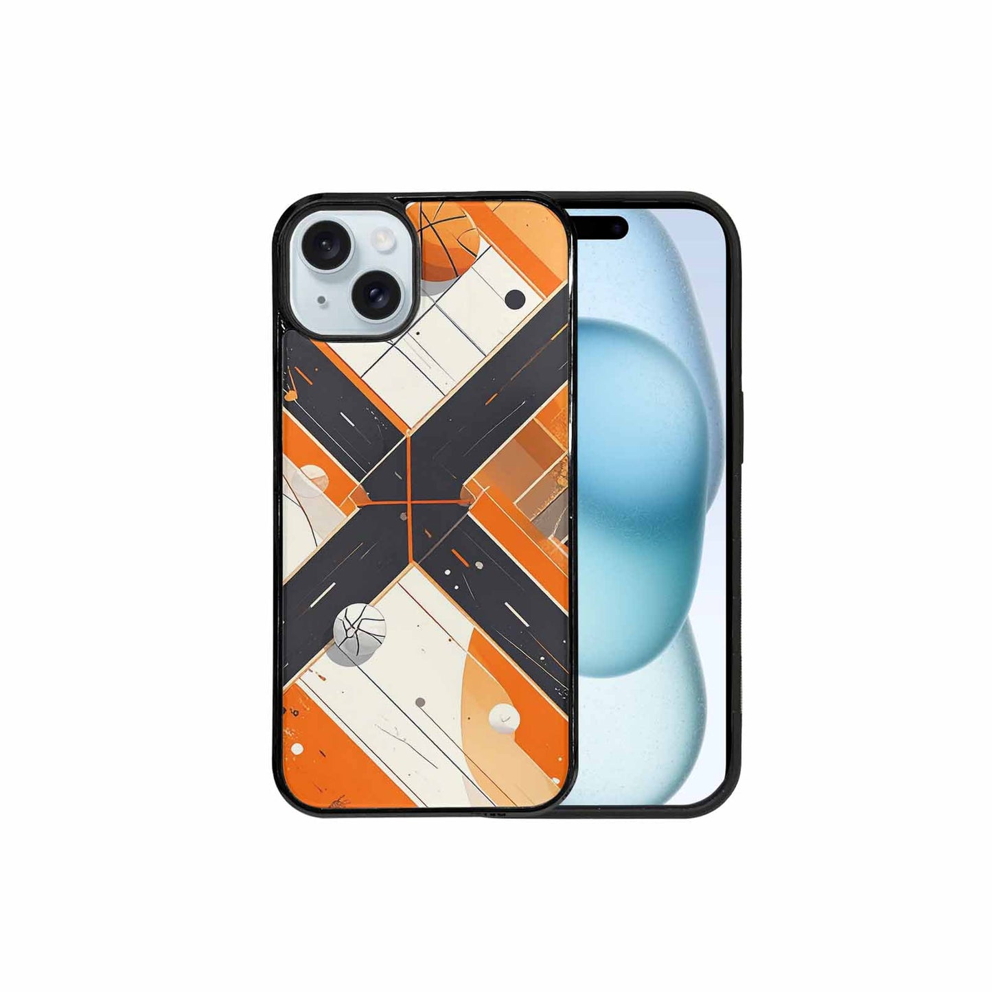 iPhone 15 Plus Case — Basketball Pattern Court Lines And Balls, Unique Phone Case Design