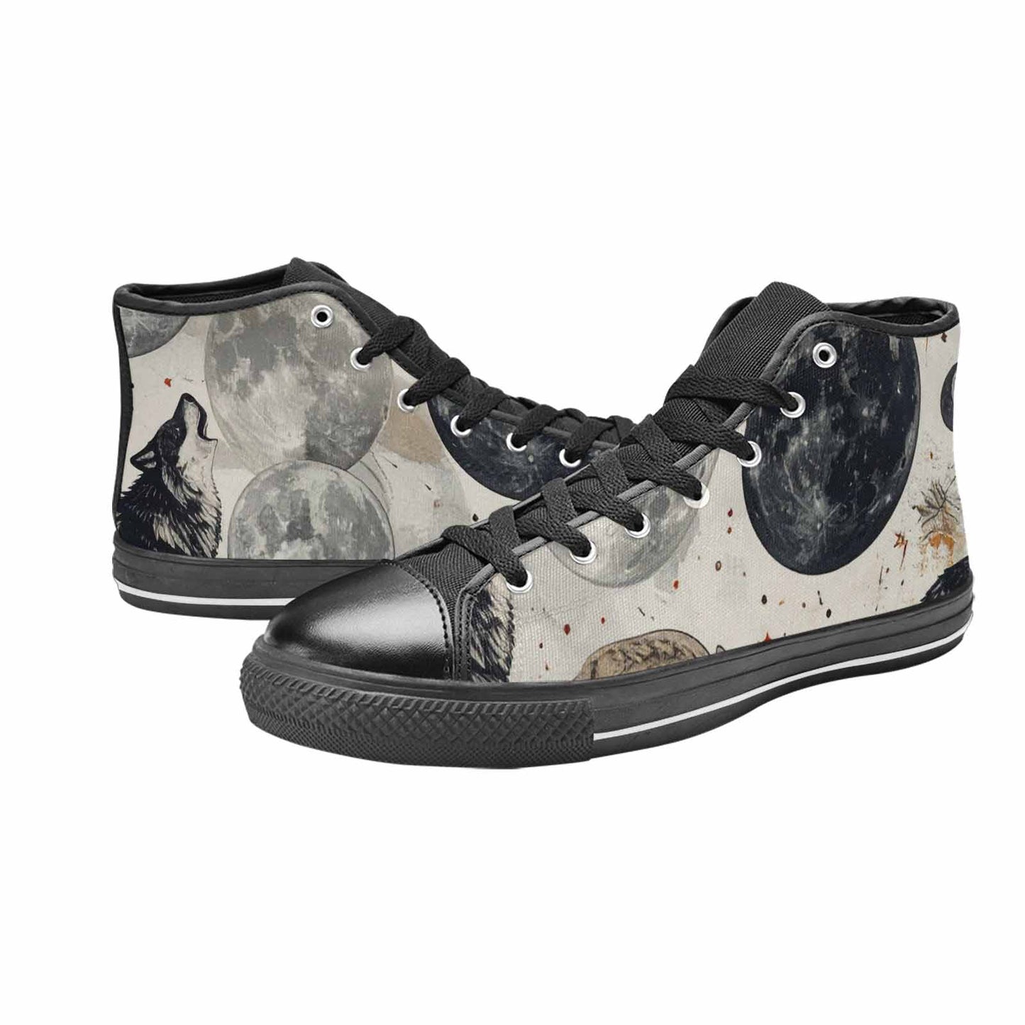 WOMEN'S Wolf Silhouette Moon High Top Canvas Vivid Sneakers