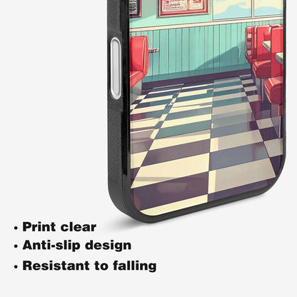 iPhone 16 Case — 1950s Diner Cartoon Art Pattern, Custom Designed Case Cover