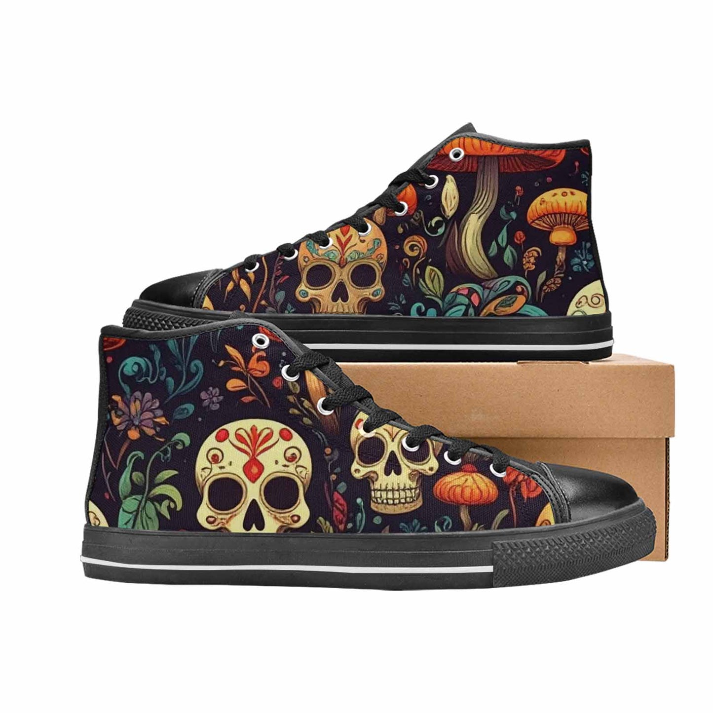 MEN'S Mushrooms And Skulls High Top Canvas Dreamcore Sneakers