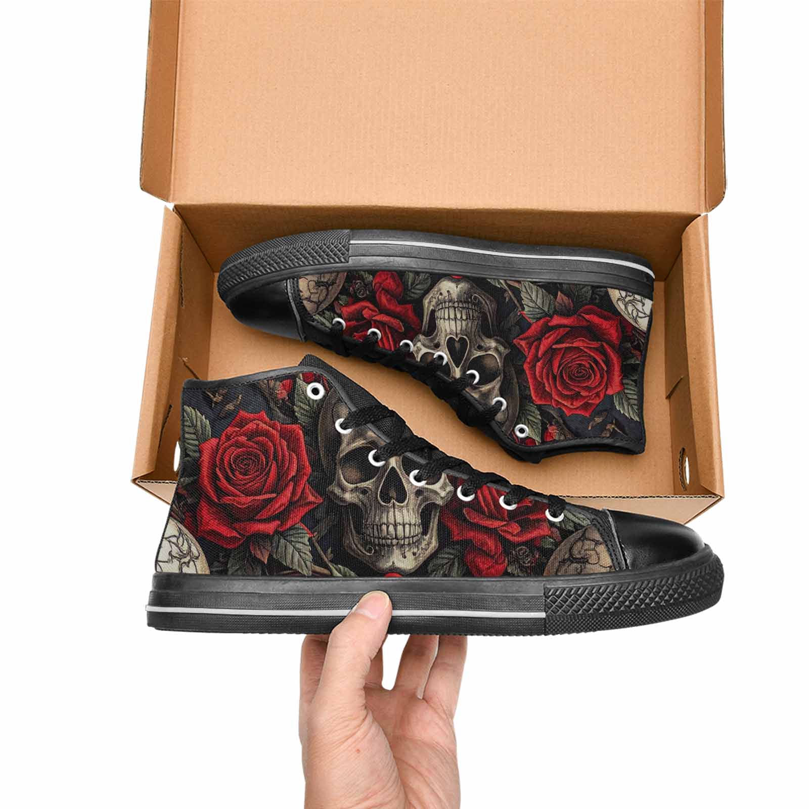 MEN'S Gothic Skulls Roses High Top Canvas Dark Academia Custom Shoes