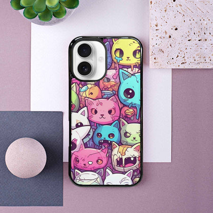 iPhone 16 Case — Pastel Gore Cat Character Pattern Hundreds, Personalized Phone Case