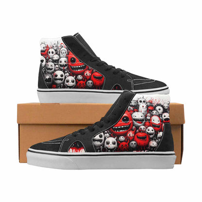WOMEN'S Monsters Black & Red Ink High Top Canvas Streetwear Grunge Sneakers