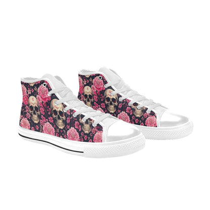 WOMEN'S Skull Cherry Blossom High Top Canvas Vivid Custom Shoes