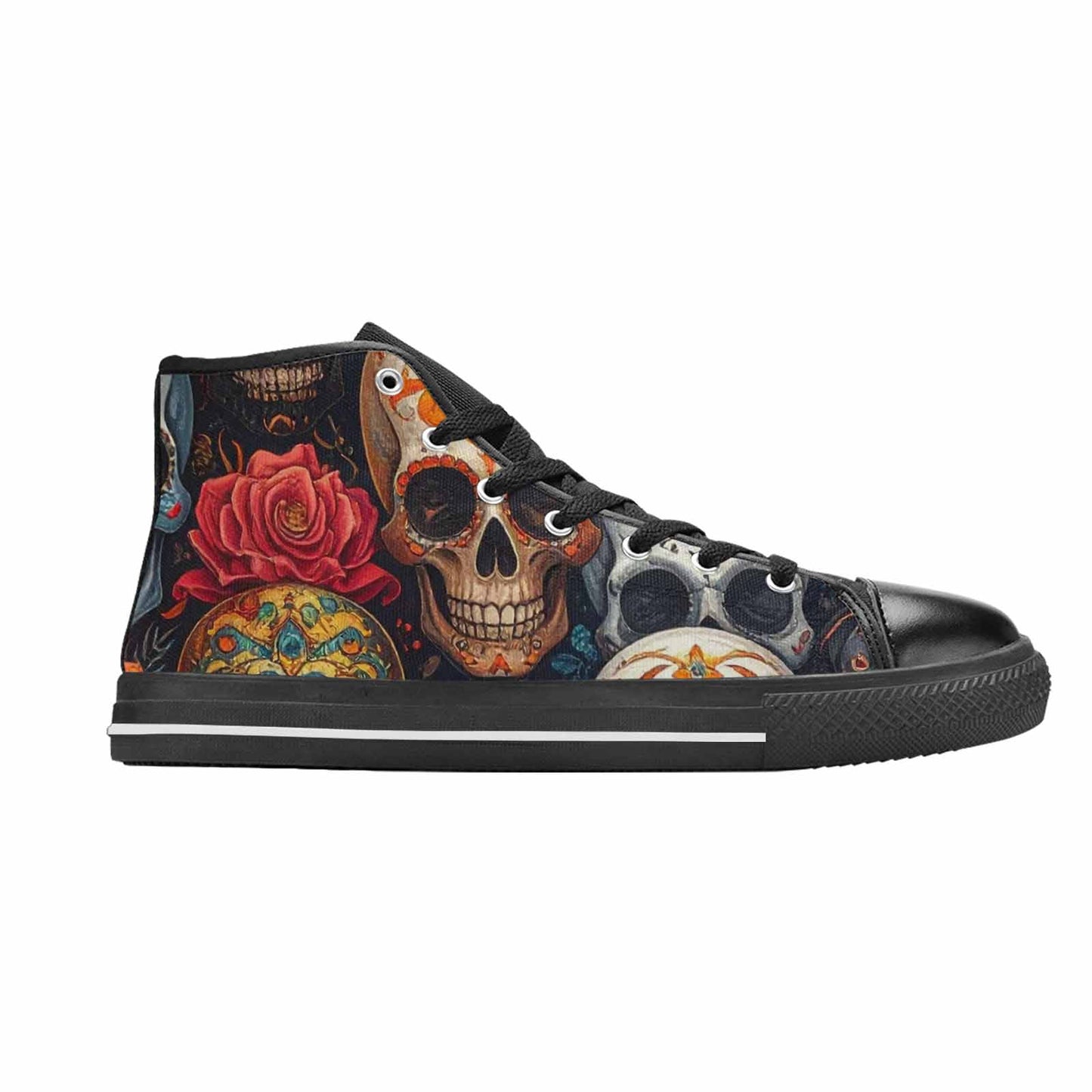 WOMEN'S Skull High Top Canvas Cottagecore Custom Sneakers