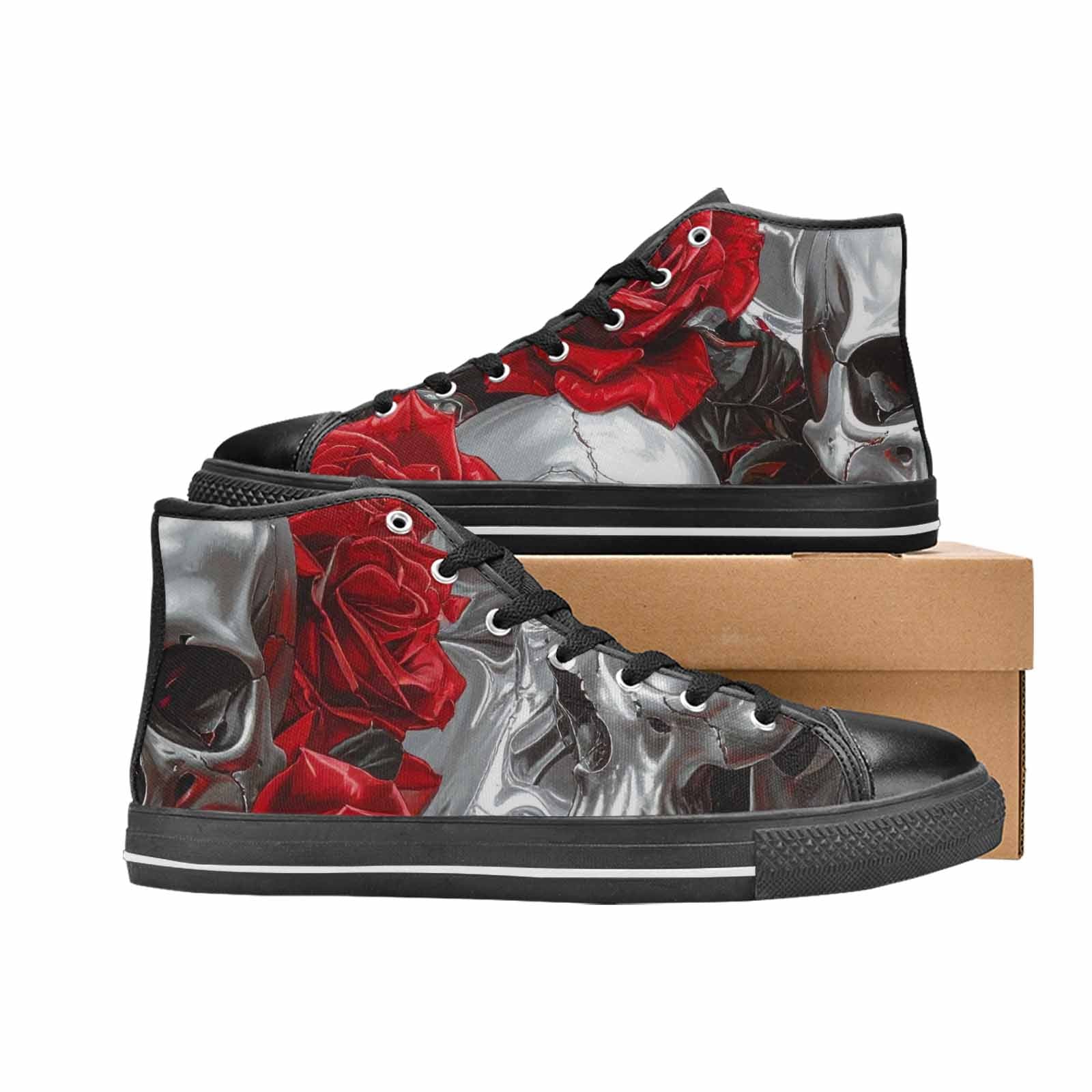 WOMEN'S Skulls Roses Chrome Airbrush High Top Canvas Dreamcore Sneakers