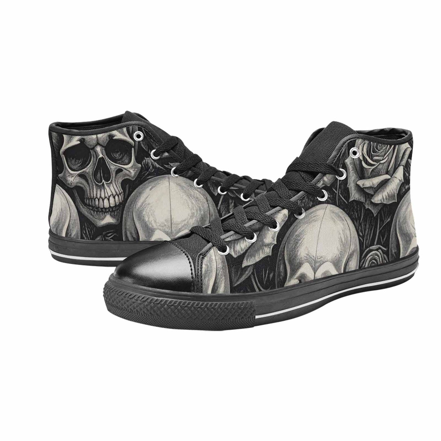 WOMEN'S Skulls Roses Black Ink High Top Canvas Aesthetic Custom Shoes