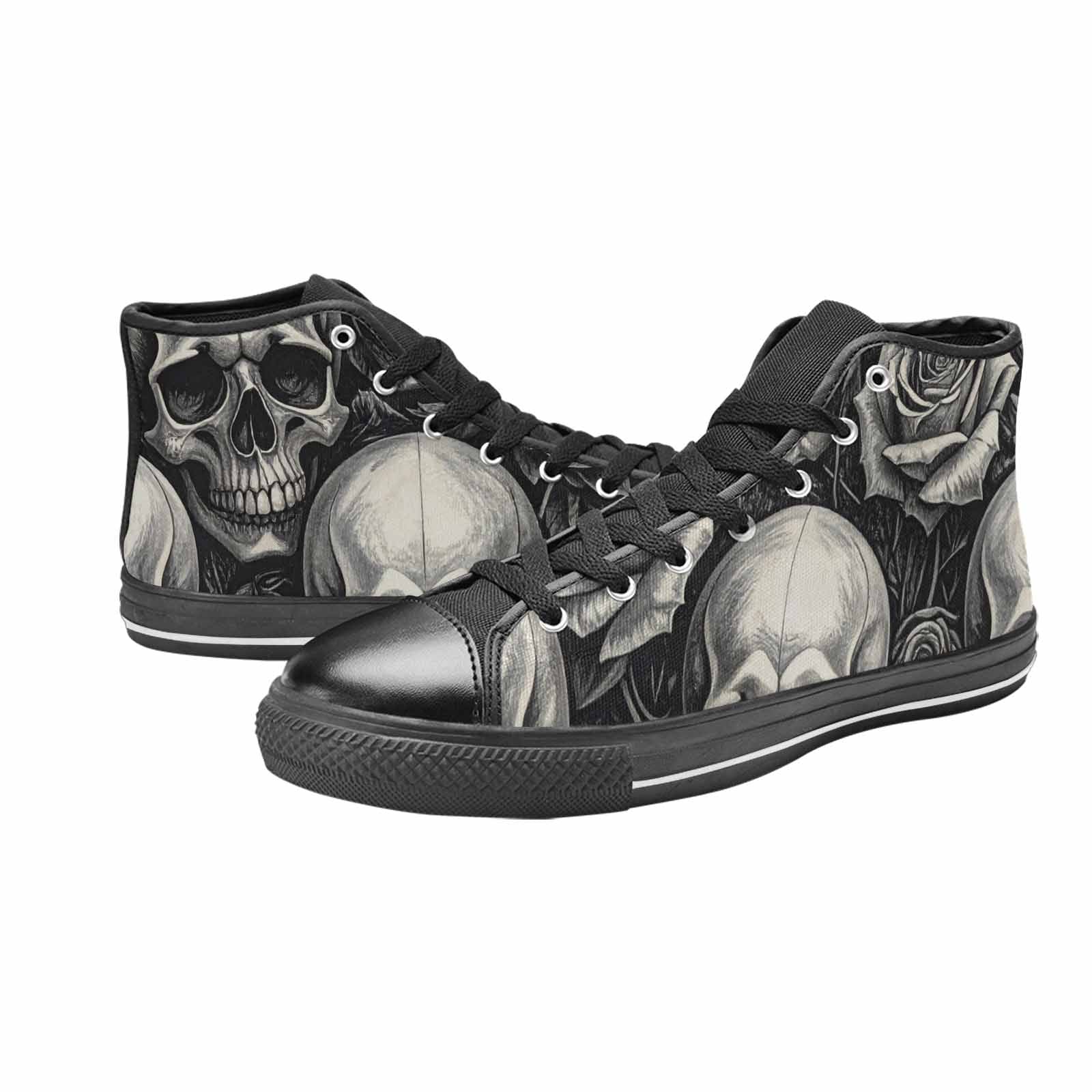 WOMEN'S Skulls Roses Black Ink High Top Canvas Aesthetic Custom Shoes