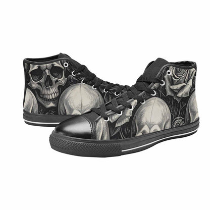 WOMEN'S Skulls Roses Black Ink High Top Canvas Aesthetic Custom Shoes
