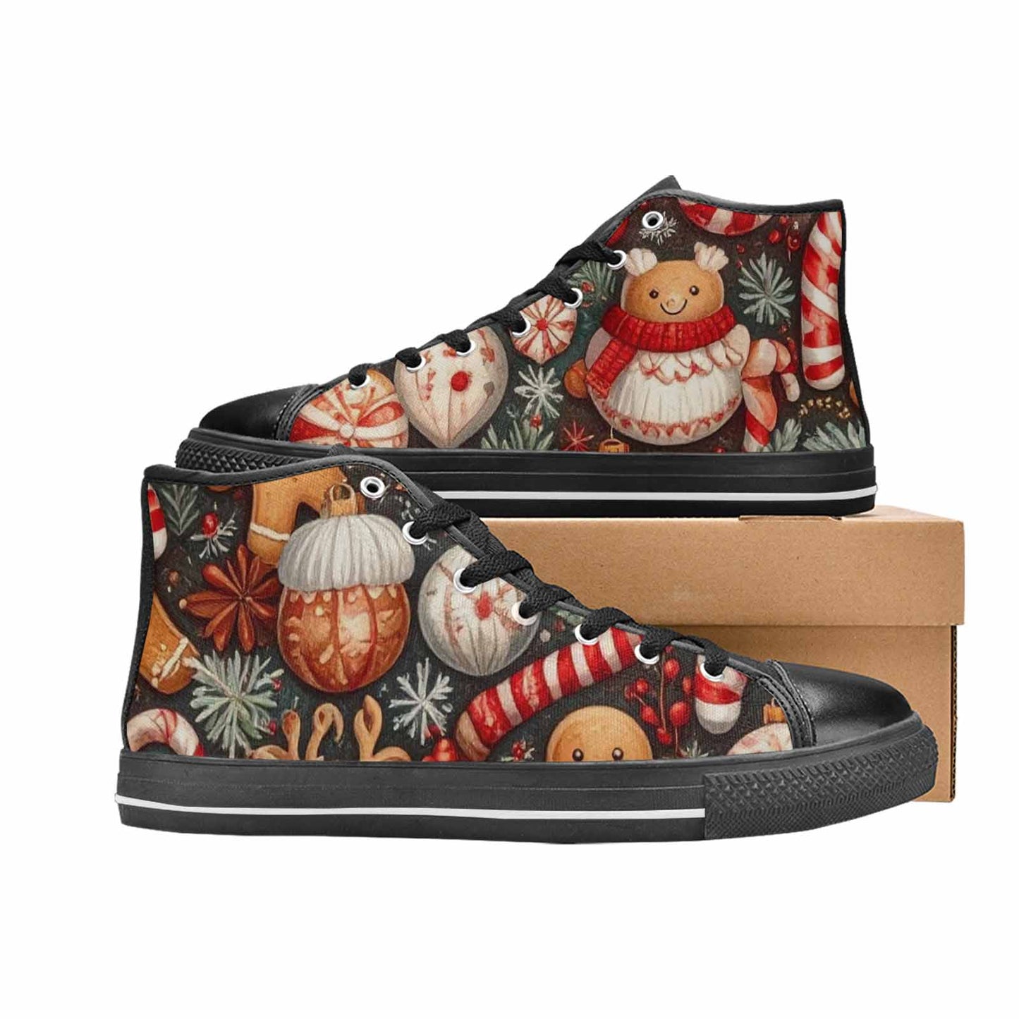 WOMEN'S Christmas Holly Snowflake High Top Canvas Dreamcore Custom Sneakers