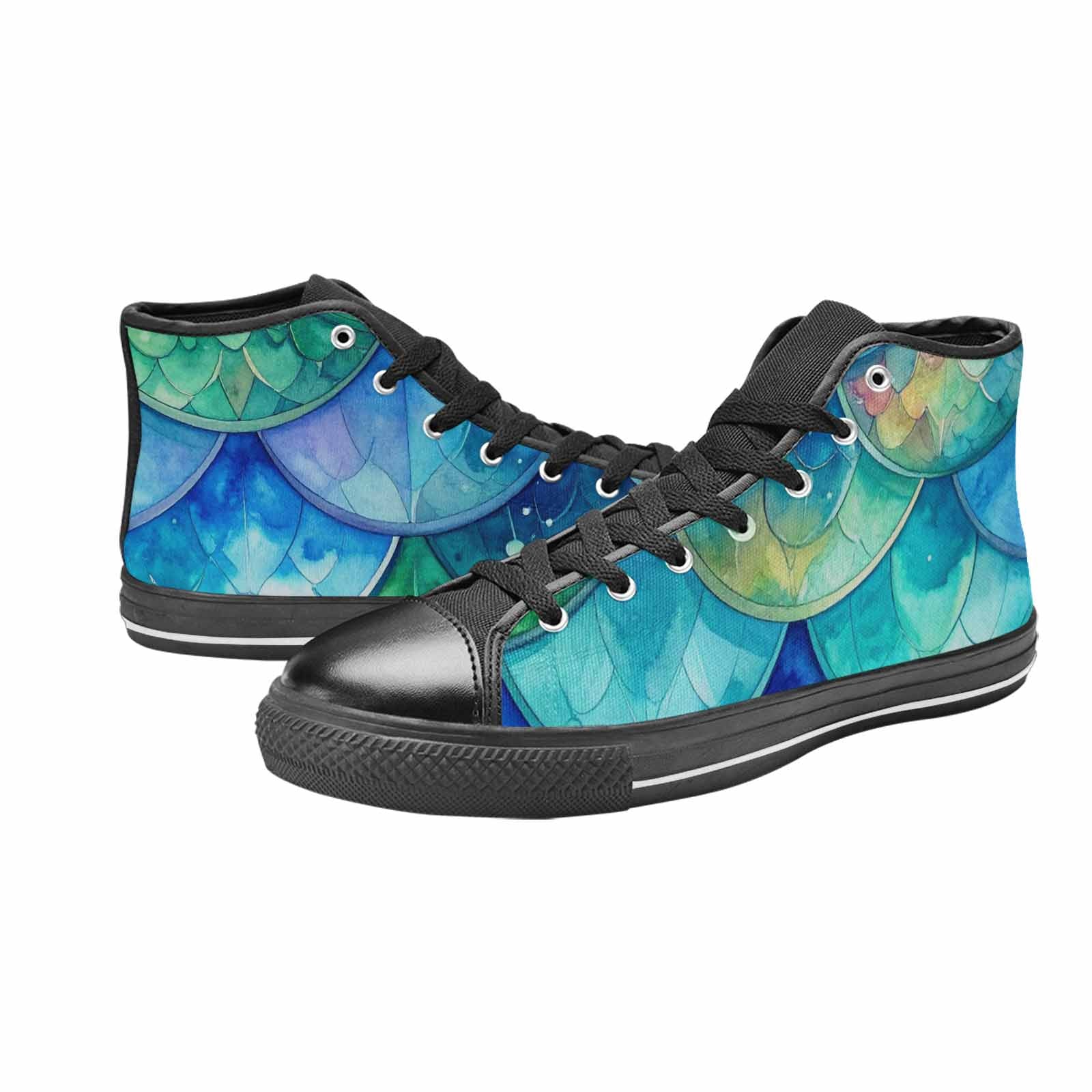 WOMEN'S Mermaid Scale High Top Canvas Wallpaper Art Custom Sneakers