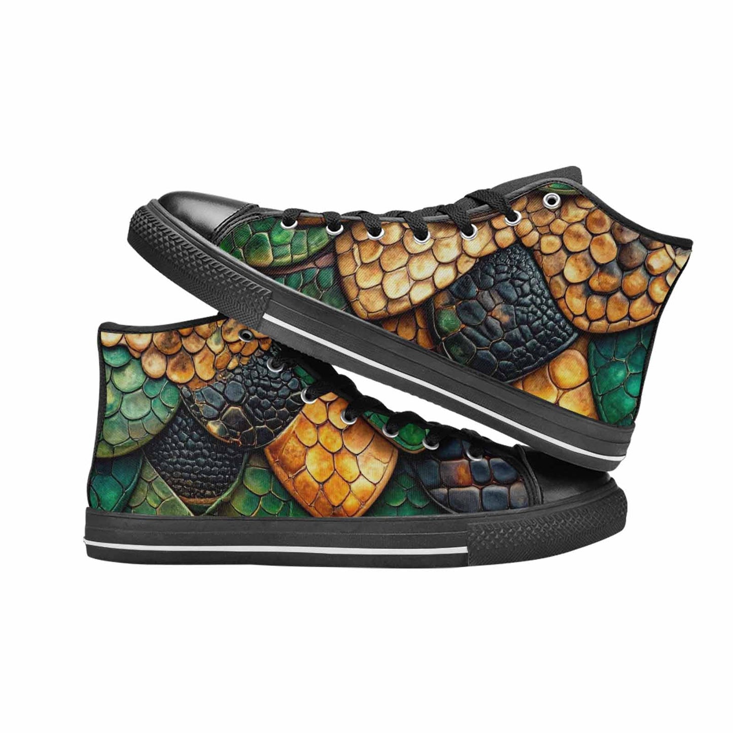 MEN'S Snake Skin Reptile High Top Canvas Vivid Custom Sneakers