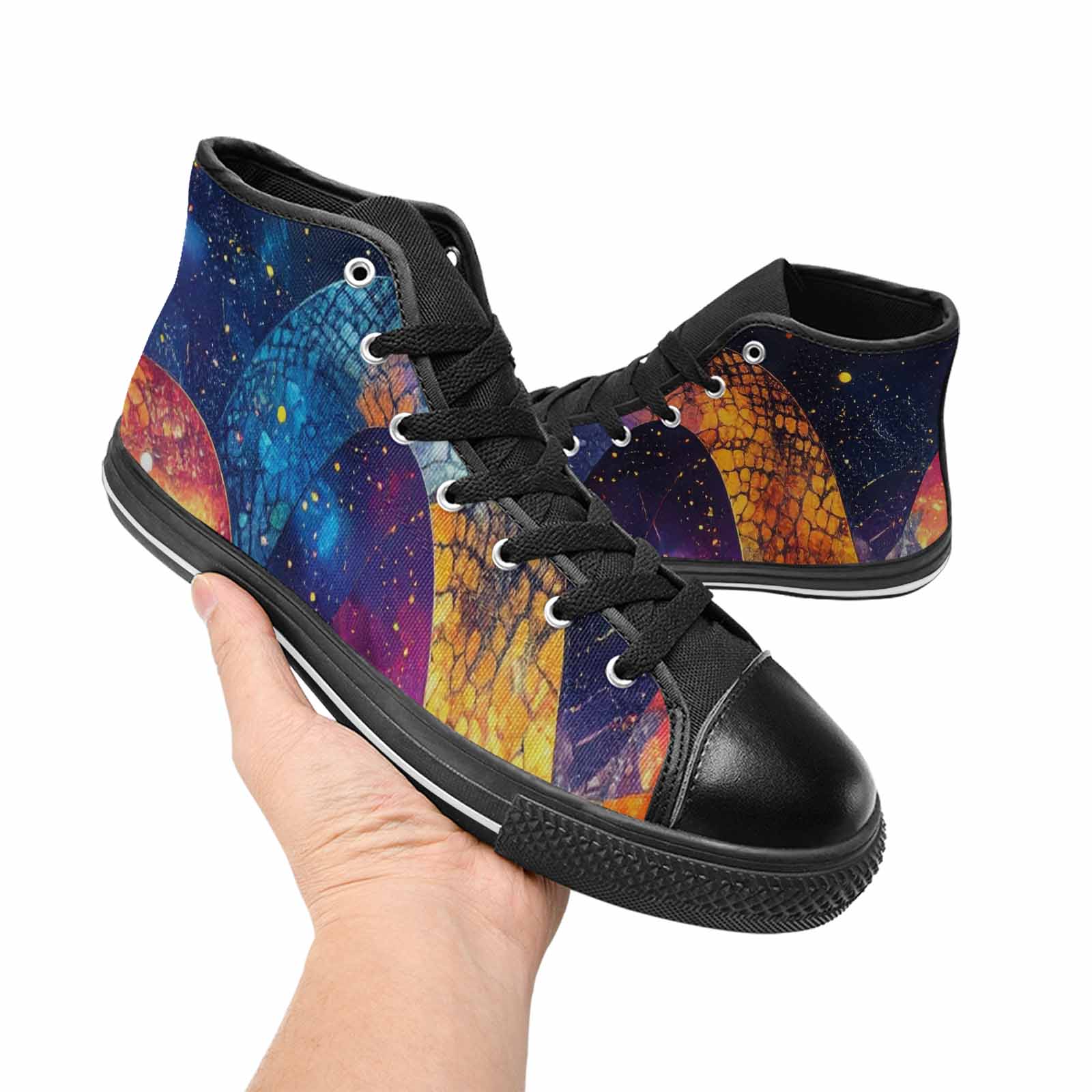 WOMEN'S Galaxy Snake Print High Top Canvas Vibrant Chaos Sneakers