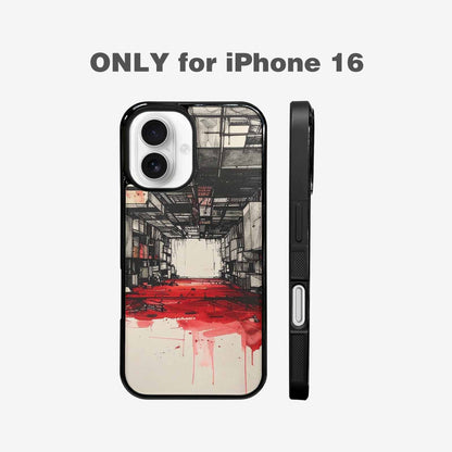 iPhone 16 Case — Liminal Space Fragment Black Red Ink, Custom Phone Case