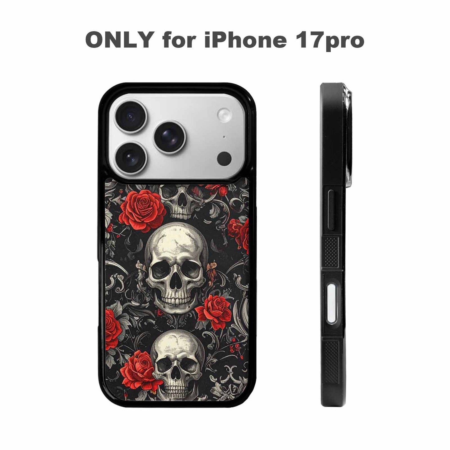iPhone 17 Pro Case — Skulls Roses Fine Line Gothic Skulls, Custom Art Phone Cover