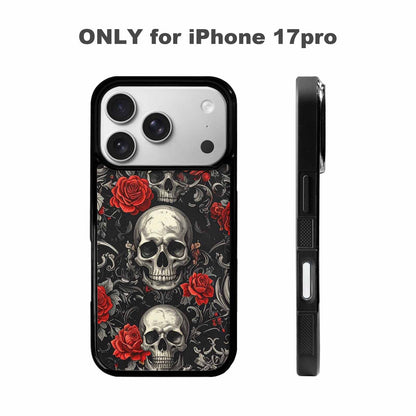 iPhone 17 Pro Case — Skulls Roses Fine Line Gothic Skulls, Custom Art Phone Cover