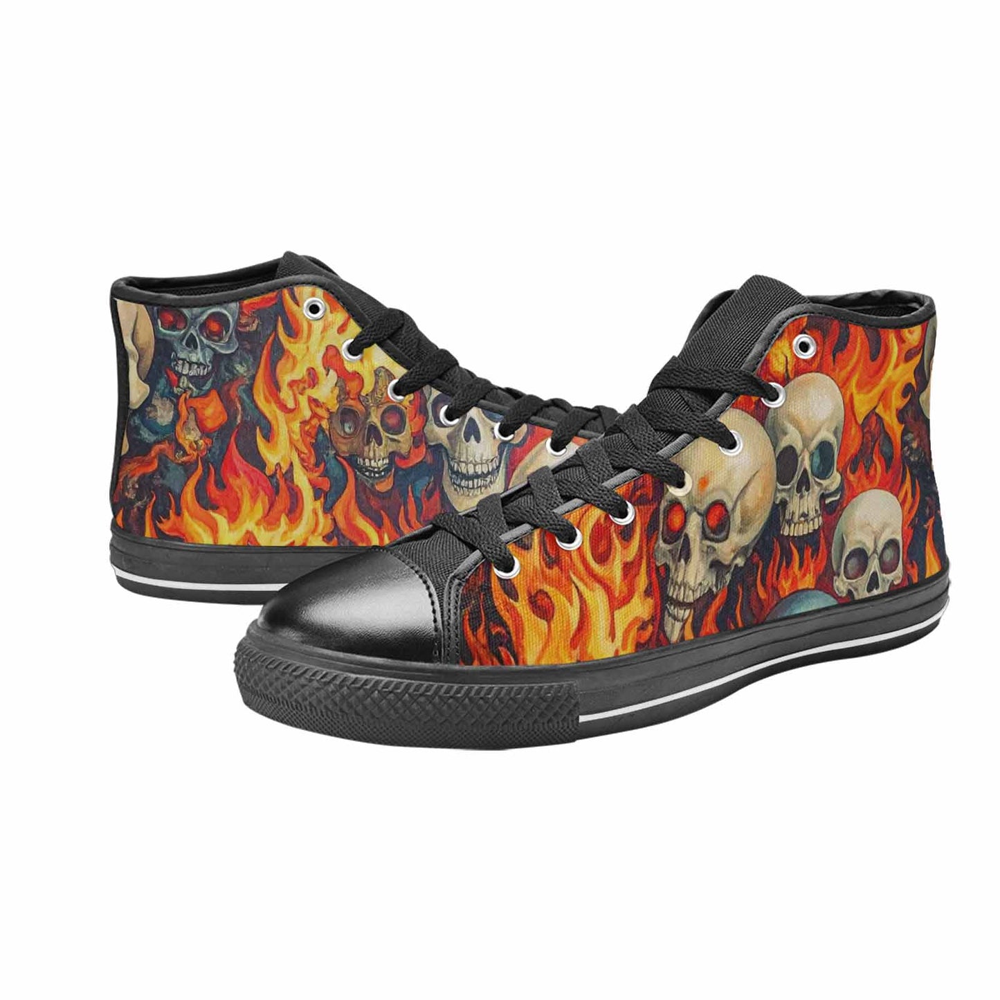 WOMEN'S Skulls - Flaming High Top Canvas Cottagecore Custom Sneakers