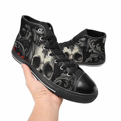 MEN'S Skulls Roses Fine Line High Top Canvas Dreamcore Custom Sneakers
