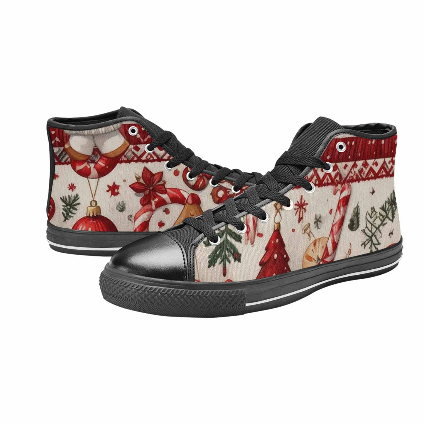 MEN'S Christmas Holly Snowflake High Top Canvas Wallpaper Art Custom Sneakers