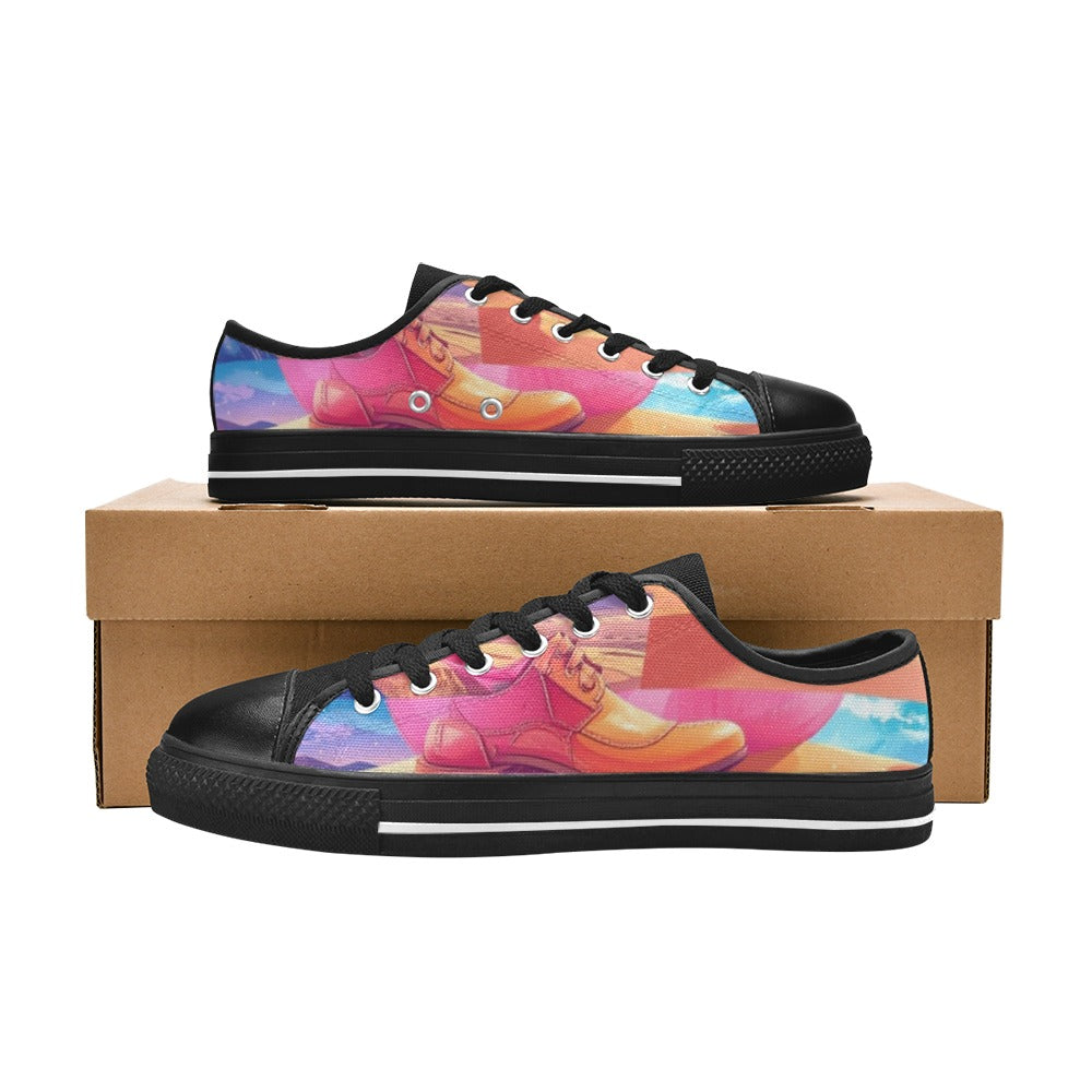 WOMEN'S Surrealist Dreamscape Pattern, Melting Canvas Grunge Custom Sneakers