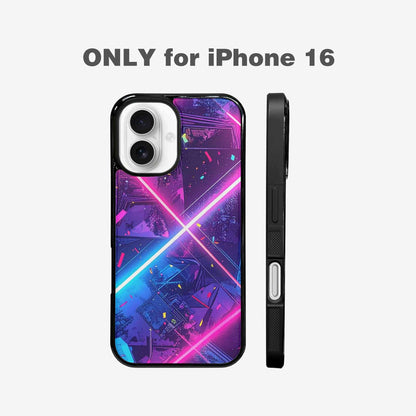 iPhone 16 Case — Neon Grid Confetti, Customized Protective Case