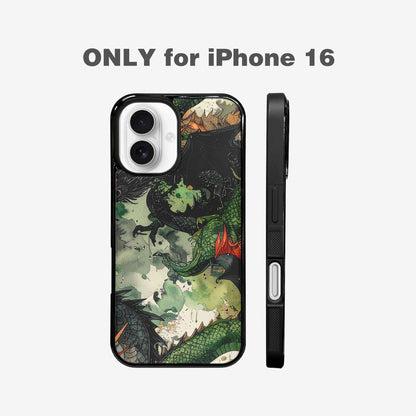 iPhone 16 Case — Dragon Scale Black Green Ink Dragons, Custom Print Case Cover